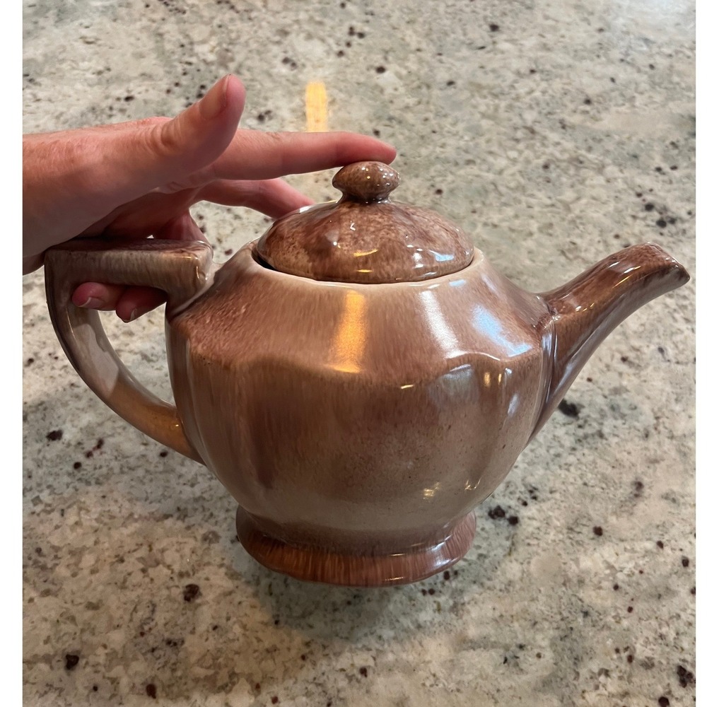 Vintage Garden City Pottery Brown Drip Glaze Scalloped Teapot P31 California